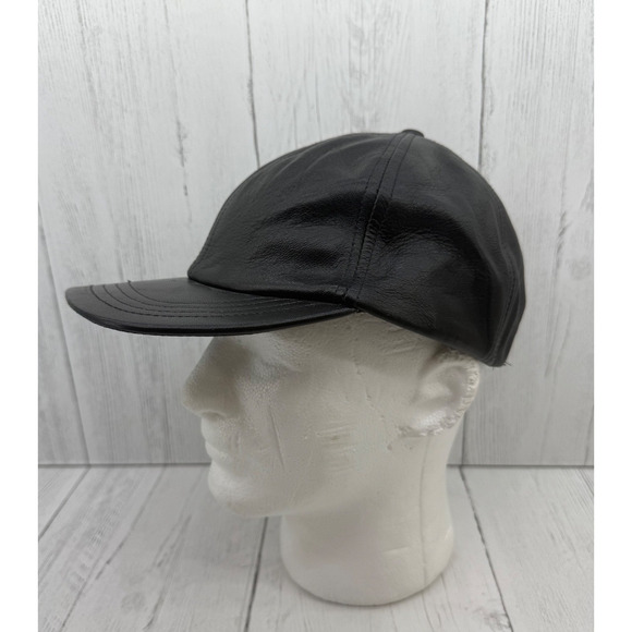 Black Leather Lambskin Baseball Cap Hat Union Hatters Made in USA Vtg Unisex - Picture 2 of 12